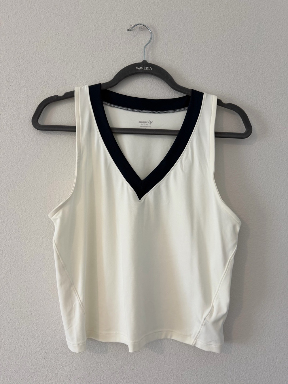 Old Navy White V-Neck Tank with Navy Trim